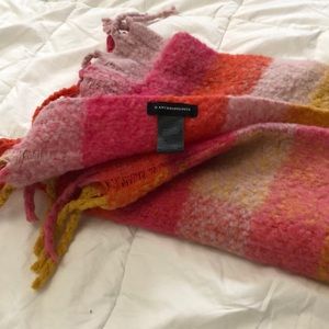 Chunky Warm Anthropologie Blanket Scarf Pink Mustard and Rust Fall